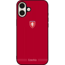 Coque iPhone 16 Plus - Silicone rigide noir Maillot de football Répuplique Tchèque 2026 personnalisable