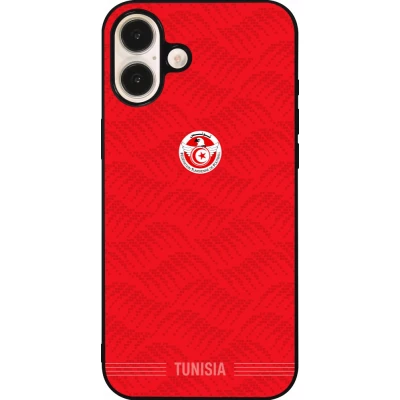 Coque iPhone 16 Plus - Silicone rigide noir Maillot de football Tunisie 2026 personnalisable