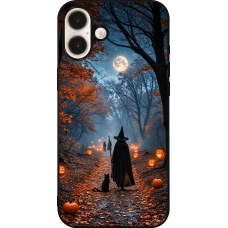 iPhone 16 Plus Case Hülle - Silikon schwarz Halloween 2026 Witch with a cat