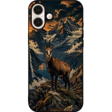 iPhone 16 Plus Case Hülle - Silikon schwarz Linocut Gämse