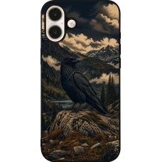 Coque iPhone 16 Plus - Silicone rigide noir Linocut Grand Corbeau