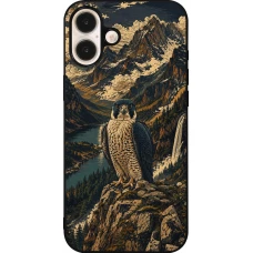 Coque iPhone 16 Plus - Silicone rigide noir Linocut Faucun pèlerin