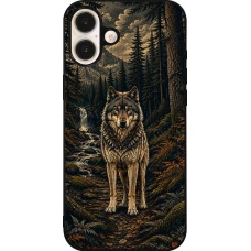 iPhone 16 Plus Case Hülle - Silikon schwarz Linocut Wold