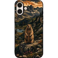 iPhone 16 Plus Case Hülle - Silikon schwarz Linocut Murmeltier