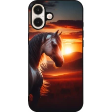 Coque iPhone 16 Plus - Silicone rigide noir Majestic Sunset Horse