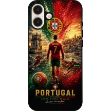 Coque iPhone 16 Plus - Silicone rigide noir Football Portugal splash 2026