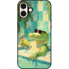 Coque iPhone 16 Plus - Silicone rigide noir Crocodile in the swimming pool Summer 2026