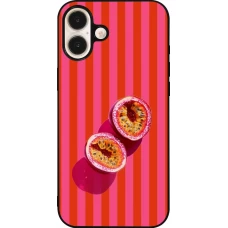Coque iPhone 16 Plus - Silicone rigide noir Passion fruit Summer 2026