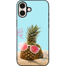Coque iPhone 16 Plus - Silicone rigide noir Pineapple with glasses Summer 2026