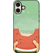 Coque iPhone 16 Plus - Silicone rigide noir Views through a watermelon Summer 2026
