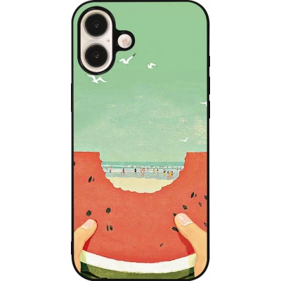 Coque iPhone 16 Plus - Silicone rigide noir Views through a watermelon Summer 2026