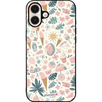 Coque iPhone 16 Plus - Silicone rigide noir Summer Pink Pattern