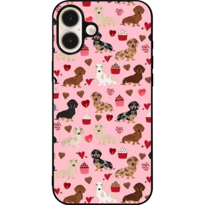Coque iPhone 16 Plus - Silicone rigide noir Valentine 2024 puppy love