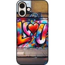 Coque iPhone 16 Plus - Silicone rigide noir Valentine 2025 Love U Tag