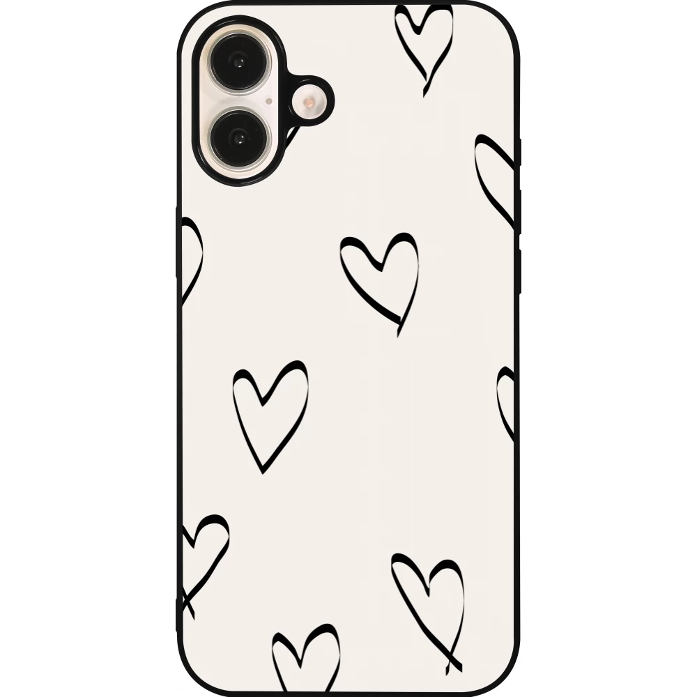 Coque iPhone 16 Plus - Silicone rigide noir Valentine 2023 minimalist hearts
