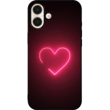 Coque iPhone 16 Plus - Silicone rigide noir Valentine 2023 single neon heart