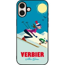 Coque iPhone 16 Plus - Silicone rigide noir Verbier Ski Downhill