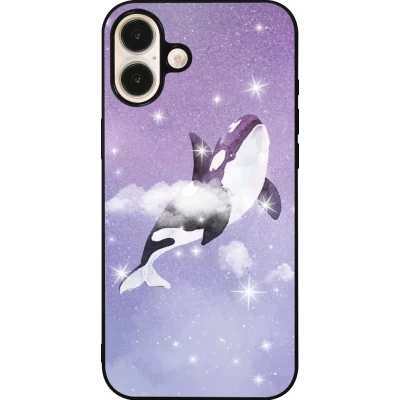 Coque iPhone 16 Plus - Silicone rigide noir Whale in sparking stars
