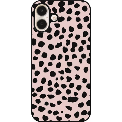 Coque iPhone 16 Plus - Silicone rigide noir Wild Leopard Pink