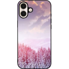 Coque iPhone 16 Plus - Silicone rigide noir Winter 22 Pink Forest