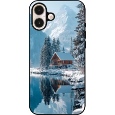 Coque iPhone 16 Plus - Silicone rigide noir Winter 25 Winter house forest day