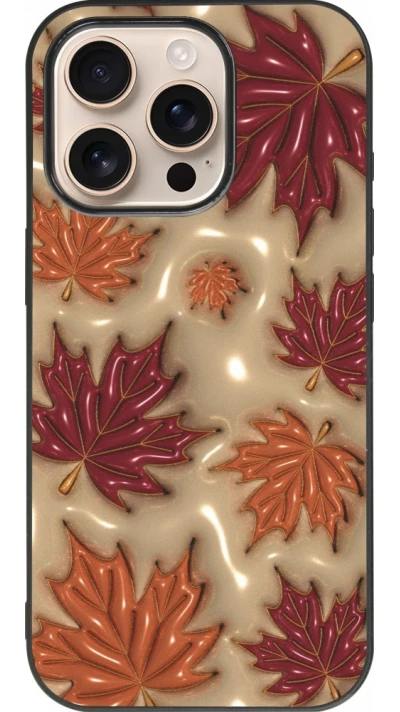Coque iPhone 16 Pro - Silicone rigide noir Autumn 26 3D leaves