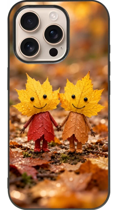 Coque iPhone 16 Pro - Silicone rigide noir Autumn 26 Couple of leaves