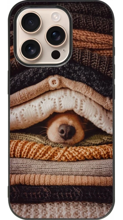 Coque iPhone 16 Pro - Silicone rigide noir Autumn 26 Dog under the covers