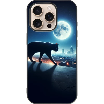 iPhone 16 Pro Case Hülle - Silikon schwarz Schwarze Katze unter dem Vollmond