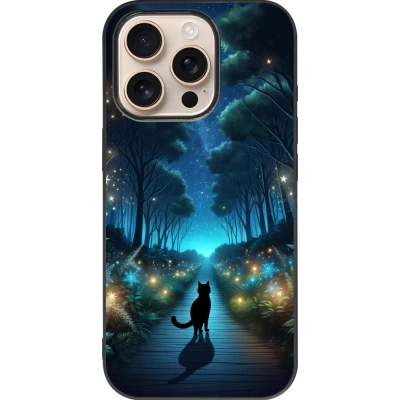 iPhone 16 Pro Case Hülle - Silikon schwarz Schwarze Katze Spaziergang