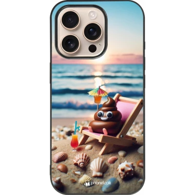 iPhone 16 Pro Case Hülle - Silikon schwarz Kackhaufen Emoji auf Liegestuhl