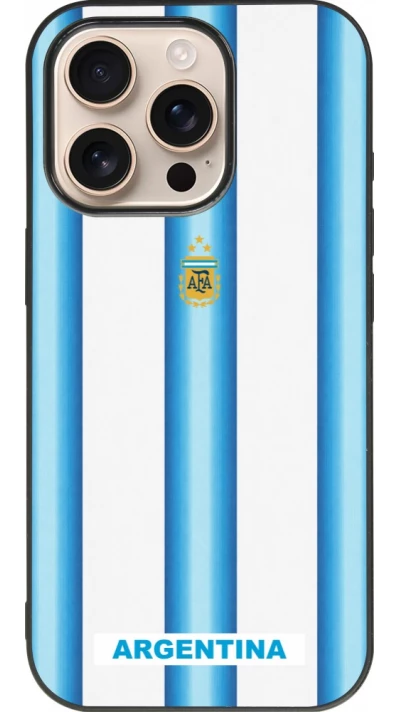Coque iPhone 16 Pro - Silicone rigide noir Maillot de football Argentine 2026 personnalisable
