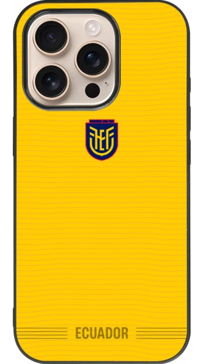 Coque iPhone 16 Pro - Silicone rigide noir Maillot de football Équateur 2026 personnalisable
