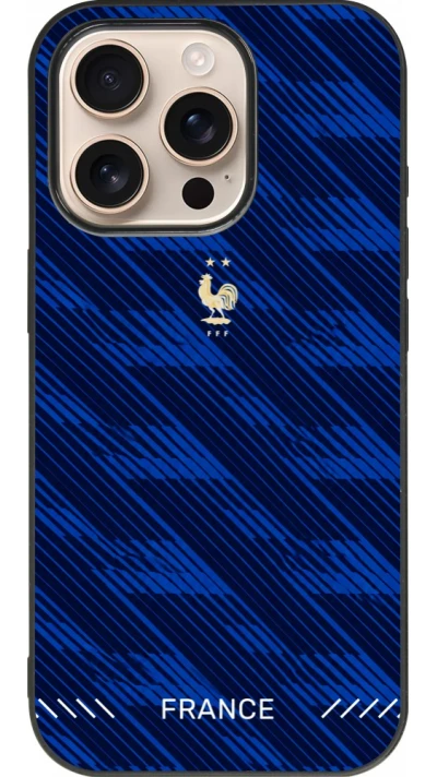 Coque iPhone 16 Pro - Silicone rigide noir Maillot de football France 2026 personnalisable