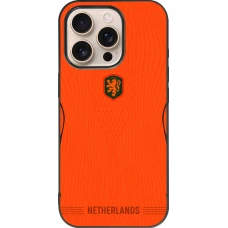 Coque iPhone 16 Pro - Silicone rigide noir Maillot de football Pays-Bas 2026 personnalisable