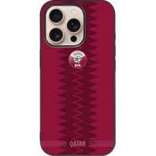 Coque iPhone 16 Pro - Silicone rigide noir Maillot de football Qatar 2026 personnalisable
