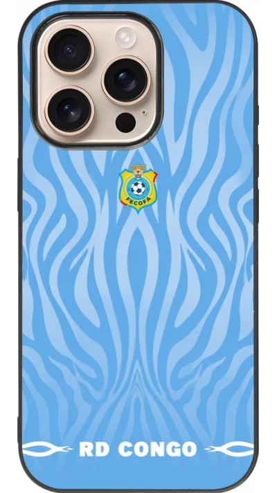 Coque iPhone 16 Pro - Silicone rigide noir Maillot de football RD Congo 2026 personnalisable