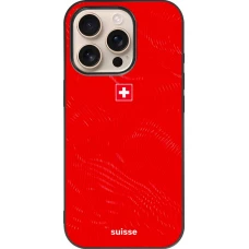 Coque iPhone 16 Pro - Silicone rigide noir Maillot de football Suisse 2026 personnalisable