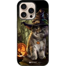 Coque iPhone 16 Pro - Silicone rigide noir Halloween 21 Witch cat