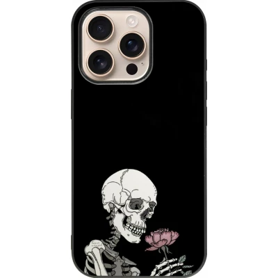 Coque iPhone 16 Pro - Silicone rigide noir Halloween 2023 rose and skeleton