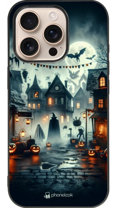 iPhone 16 Pro Case Hülle - Silikon schwarz Halloween Spukstadt