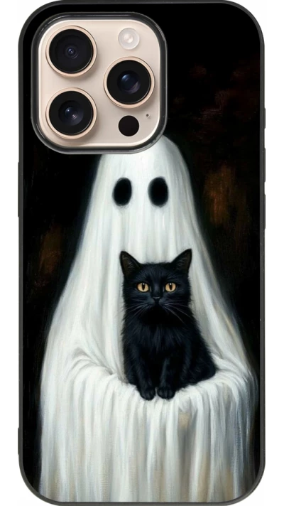 iPhone 16 Pro Case Hülle - Silikon schwarz Halloween 2025 Ghost with black cat