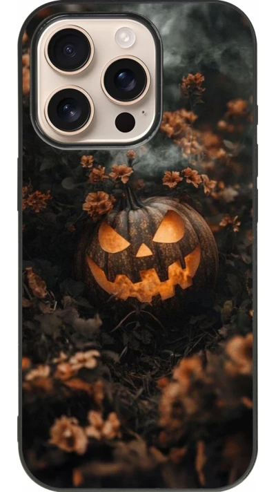 iPhone 16 Pro Case Hülle - Silikon schwarz Halloween 2025 Pumpkin with flowers