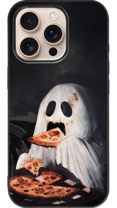 iPhone 16 Pro Case Hülle - Silikon schwarz Halloween 2026 Ghost eating pizza