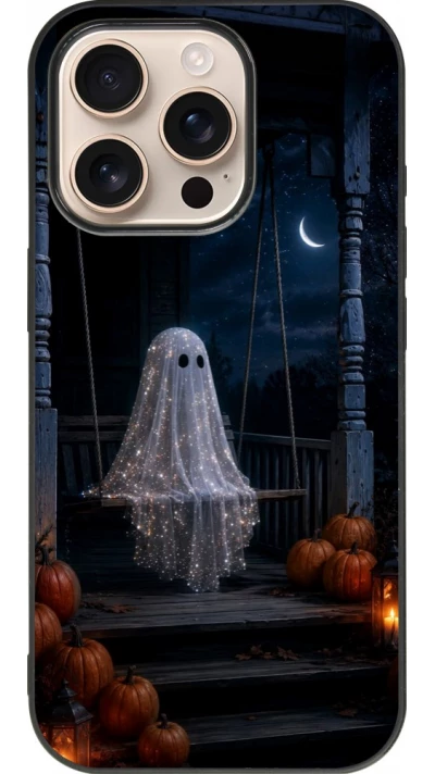 iPhone 16 Pro Case Hülle - Silikon schwarz Halloween 2026 Ghost on a swing