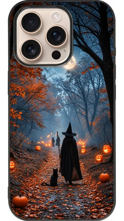 iPhone 16 Pro Case Hülle - Silikon schwarz Halloween 2026 Witch with a cat