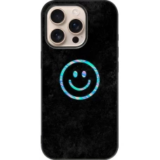 Coque iPhone 16 Pro - Silicone rigide noir Happy smiely irisé