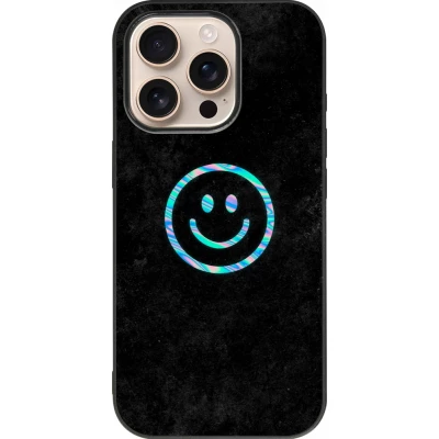 iPhone 16 Pro Case Hülle - Silikon schwarz Happy smiley irisirt