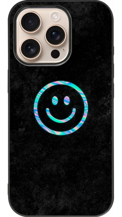 iPhone 16 Pro Case Hülle - Silikon schwarz Happy smiley irisirt