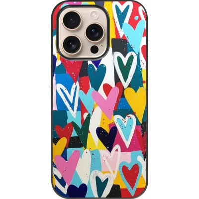 iPhone 16 Pro Case Hülle - Silikon schwarz Joyful Hearts